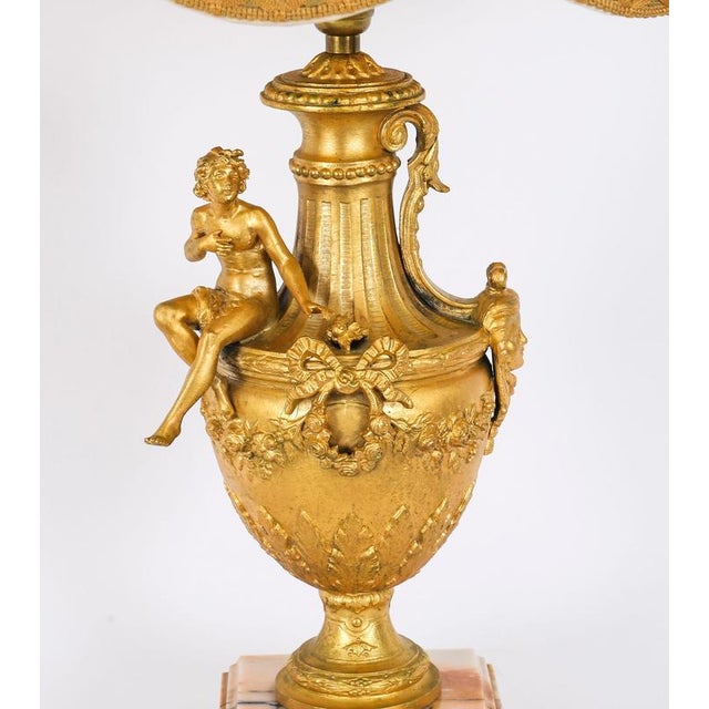 Antique Neoclassical Ormolu and Pink Marble Table Lamps, 20th Century, Set of 2 For Sale - Image 6 of 18