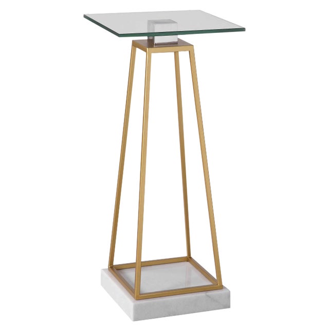 Modern Glam Glass and Marble Drink Table For Sale