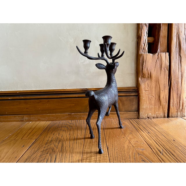 Vintage Metal Deer Candelabra For Sale - Image 4 of 5