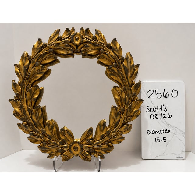 Gold Vintage Chelsea House Gilt Wood Laurel Wreath Round Wall Mirror 15.5" For Sale - Image 8 of 8