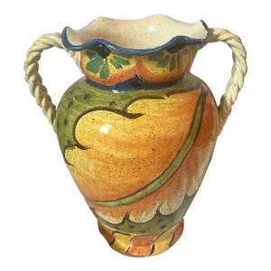 Italian Handpainted Ceramic 2 Handled Vase, Made in Italy by Anita Mary Archer