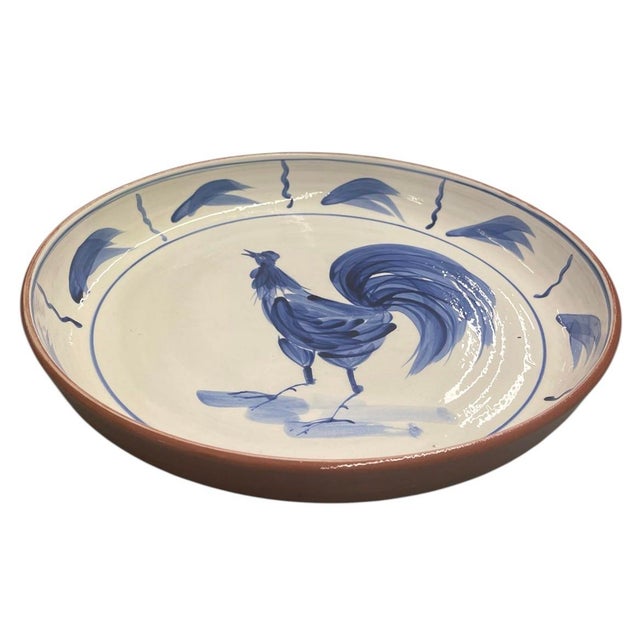 Italian Italian Hand-Painted Blue Rooster Ceramic Serving Bowl For Sale - Image 3 of 12