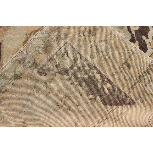 Vintage Turkish Oushak Gallery Rug With Two Medallions in Taupe, Brown and Cream For Sale - Image 9 of 10