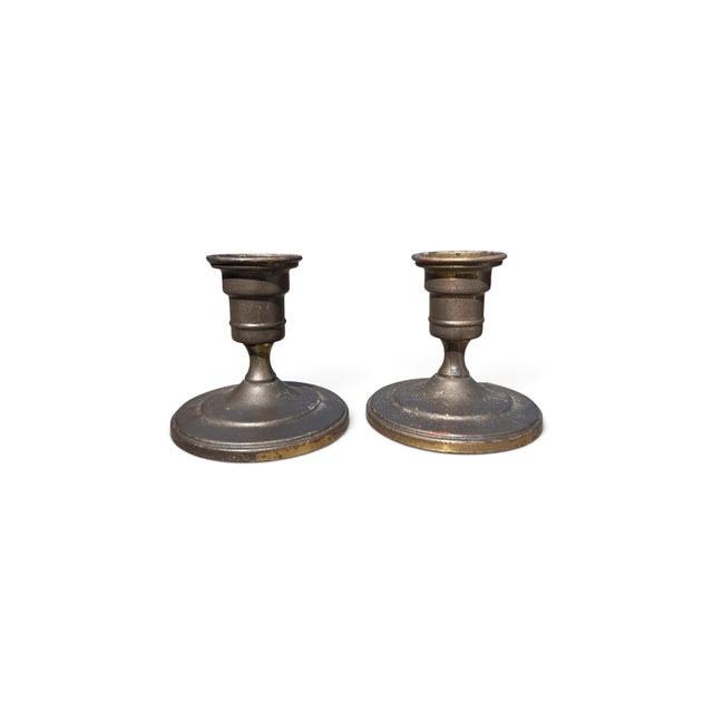 Mid 19th Century Vintage Patinated Metal Candlesticks – A Pair For Sale - Image 5 of 5
