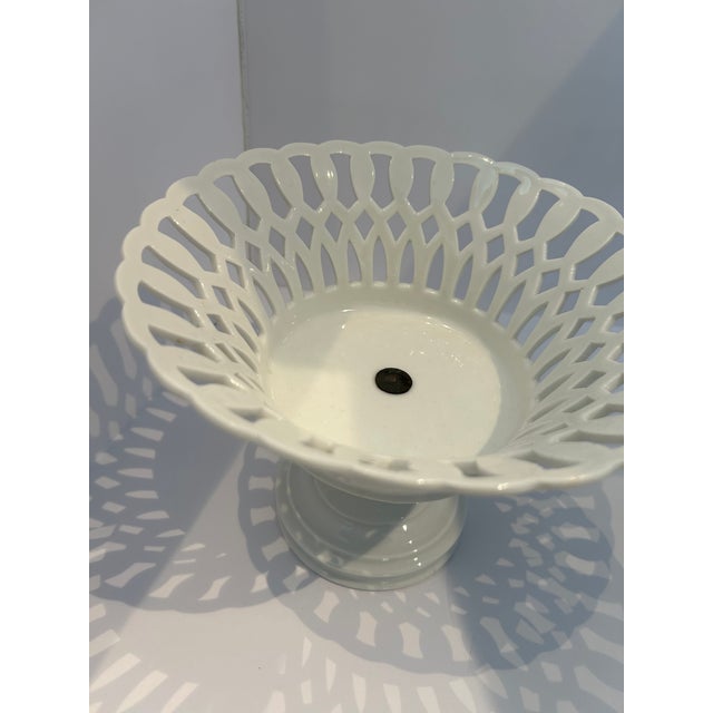 Two Similar White Openwork Porcelain Pedestal Compotes For Sale - Image 12 of 14