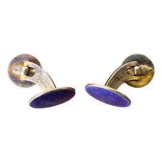 Art Deco Blue Guilloche Enamel and 925 Sterling Cufflinks by David-Andersen for Guttorm Kristiansen, Norway, 1930s, Set of 2 For Sale