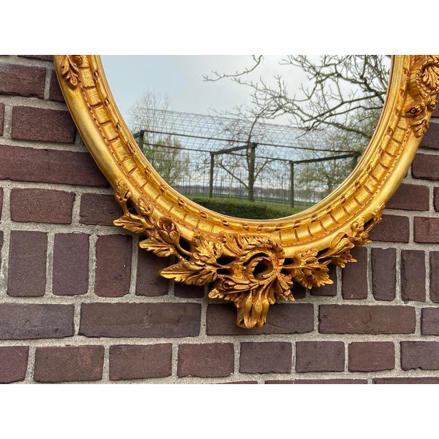 20thC Louis XVI Gilded Beech Oval Gold Leaf Wall Mirror For Sale - Image 9 of 18