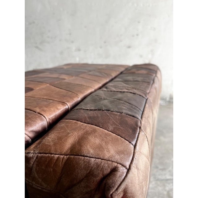 Vintage Patchwork Brown Leather Ottoman with Storage, 1970s For Sale - Image 4 of 10