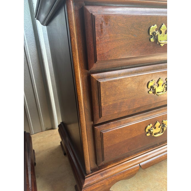 Wood 1970s Pair of Lexington 3-Drawer Cherrywood Oversized Nightstands For Sale - Image 7 of 9