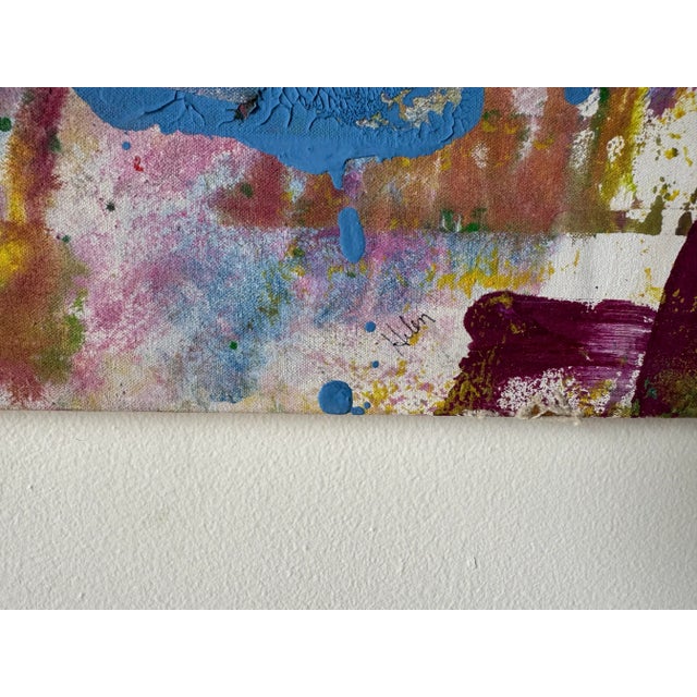 Pink Vintage Helen Stein Expressionist Abstract Acrylic on Canvas Painting, Signed/ Sold For Sale - Image 8 of 12