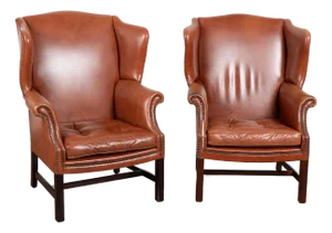 Pair of 20th Century Vintage Danish Leather Wingback Club Chairs
