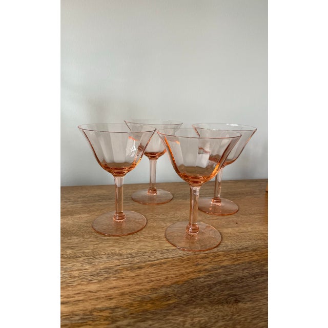Glass 1950s Tiffin Franciscan Pink Faceted Champagne Glasses-Set of 4 For Sale - Image 7 of 9
