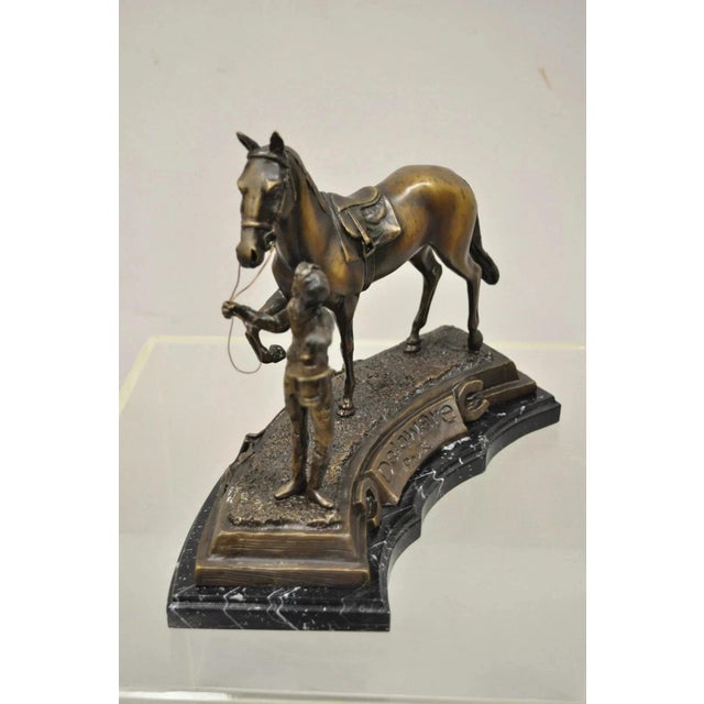 Metal Late 20th Century Delaware Park Bronze Equestrian Rider Jockey Leading Race Horse Lantern Statue For Sale - Image 7 of 10