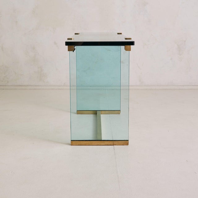 German 'T30' Glass + Gilt Brass Console Table Attributed to Peter Ghyczy, 1970s For Sale - Image 10 of 11