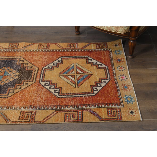 1970s Vintage Turkish Oushak Handmade Wool Cotton Orange Runner Rug For Sale - Image 11 of 11
