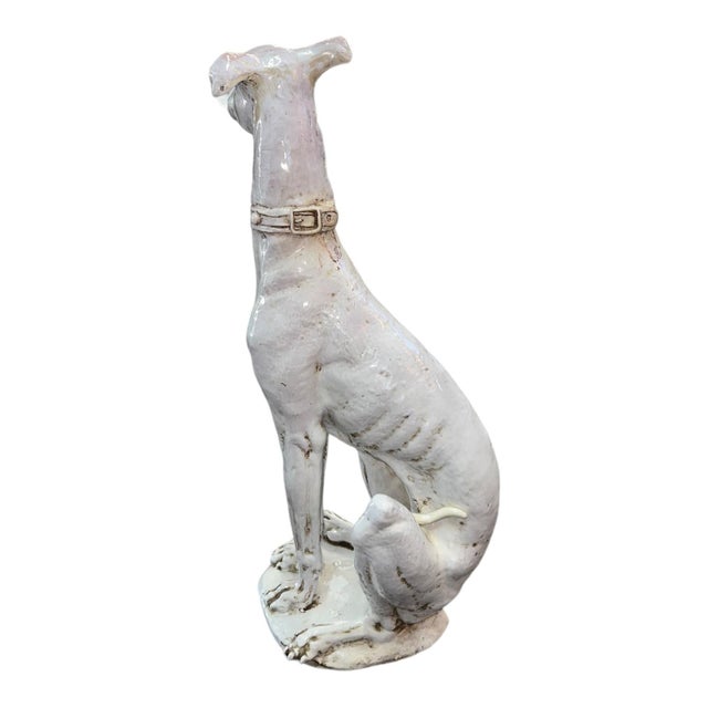 20th Century Distressed Painted Ceramic Whippet For Sale - Image 4 of 4