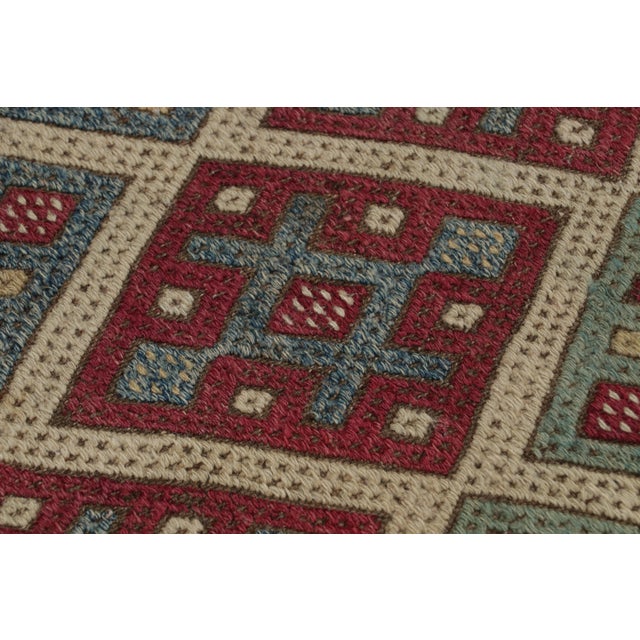 Red Antique Turkish Transitional Red and Blue Wool Kilim For Sale - Image 8 of 9