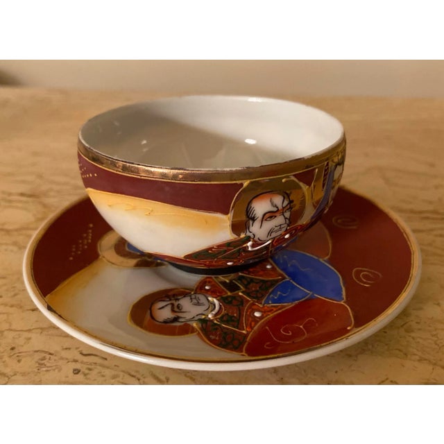 Vintage Satsuma Dragon Demitasse Cups & Saucer Set- 12 Pieces For Sale - Image 4 of 12