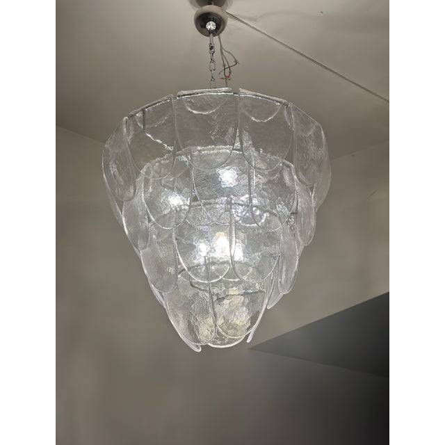 Contemporary Modern Clear "Petals" Murano Style Glass Chandelier For Sale - Image 6 of 12