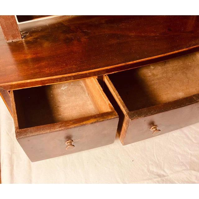 Antique English Federal Bow Front “Dressing Glass” Table Mirror Mahogany With Satinwood Inlay Triple Drawer For Sale - Image 9 of 11