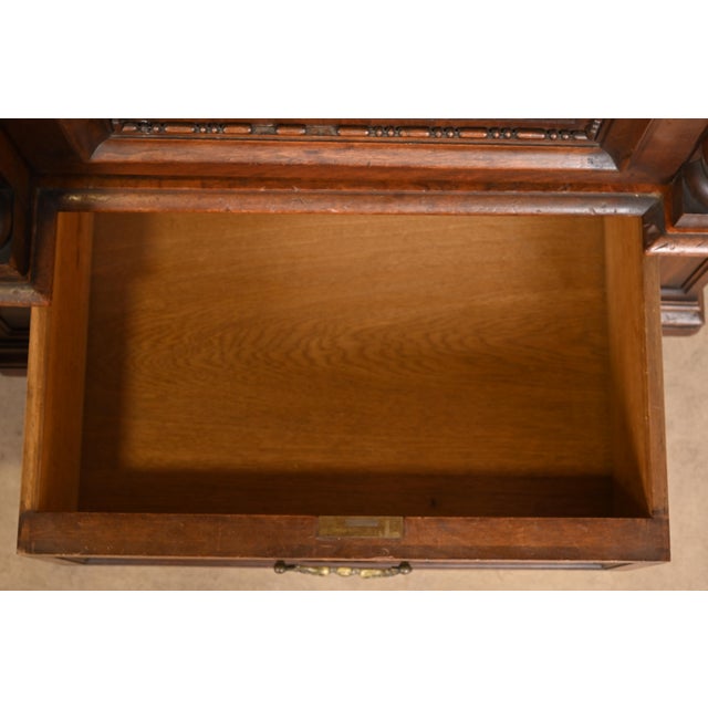 Herter Brothers Style Monumental Antique Eastlake Victorian Carved Walnut and Burl Wood Triple Bookcase Cabinet For Sale In South Bend - Image 6 of 13