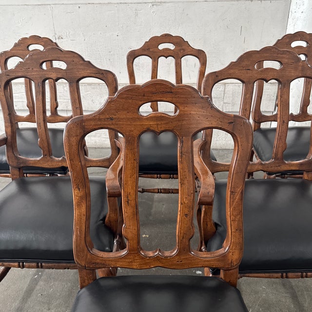 Brown Guy Chaddock Melrose Collection Country English Black Leather Dining Chairs, Set of Six For Sale - Image 8 of 12