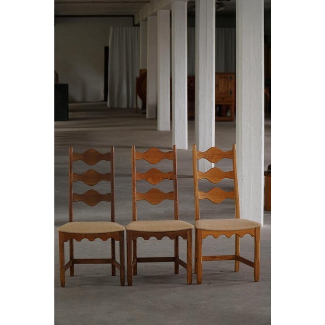 Wood Highback Dining Chairs in Oak by Henning Kjærnulf, 1960s, Set of 6 For Sale - Image 7 of 18