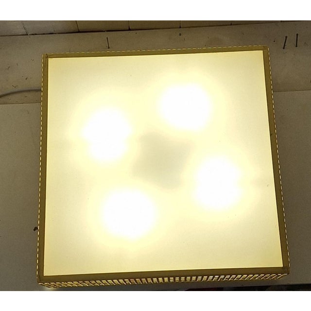 Metal Mid-Century Minimalist Square Ceiling Light with Yellow Metal Housing and Frosted Glass Panel, 1960s For Sale - Image 7 of 12