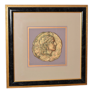 F. McLain Original Three Dimensional Ceramic Token Framed Signed Art