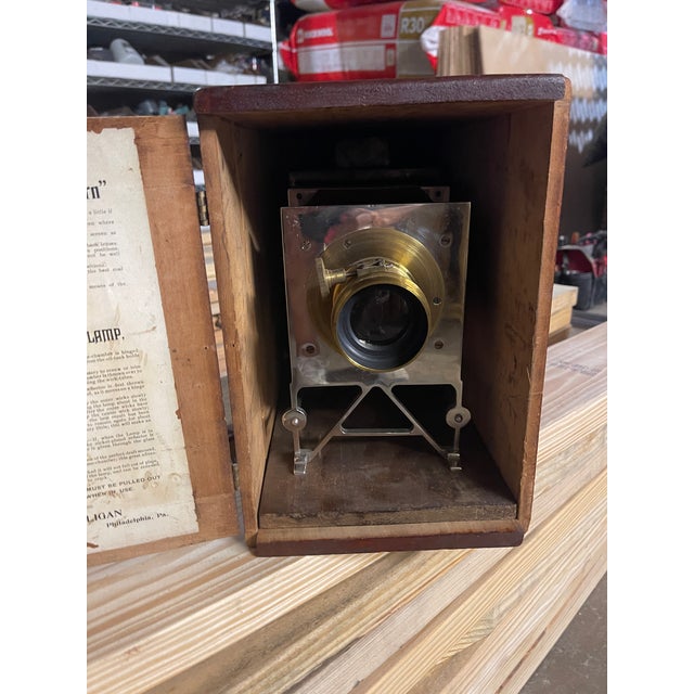 Antique 1800's c.t. Milligan Magic Lantern Projector & Wood Case Brass Lens For Sale - Image 17 of 18