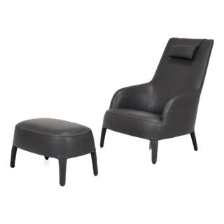 Antonio Citterio 'Febo Bergere' Leather Chair and Ottoman. Maxalto. B&b Italia For Sale