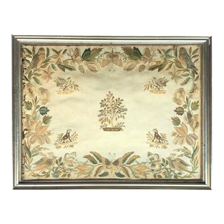 Late 18th Century Silk Embroidery Fragment With Animals, Birds and Flowers Framed For Sale