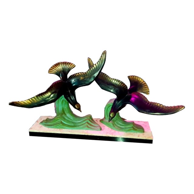 Art Deco Flight of Seagulls Statue, 1920s-1940s, Bronze For Sale