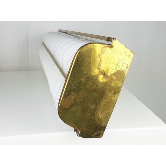 Mid-Century Modern Large White Acrylic Glass, Metal & Brass Wall Lamp from Italian Cinema, 1950s For Sale - Image 3 of 13