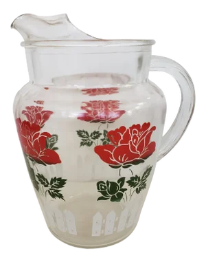 Mid-Century Red Rose Glass Pitcher