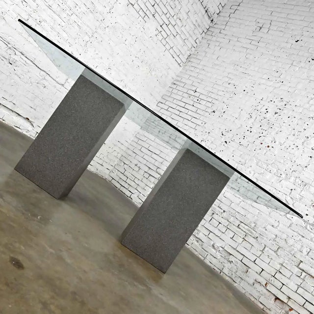 Modern Vintage Modern Double Pedestal Dining Table With Rectangular Glass Top For Sale - Image 3 of 13
