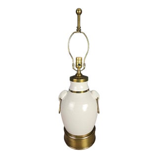 Vintage Hart & Associates Brass & White Pottery Table Lamp W Sea Shell Handles For Sale