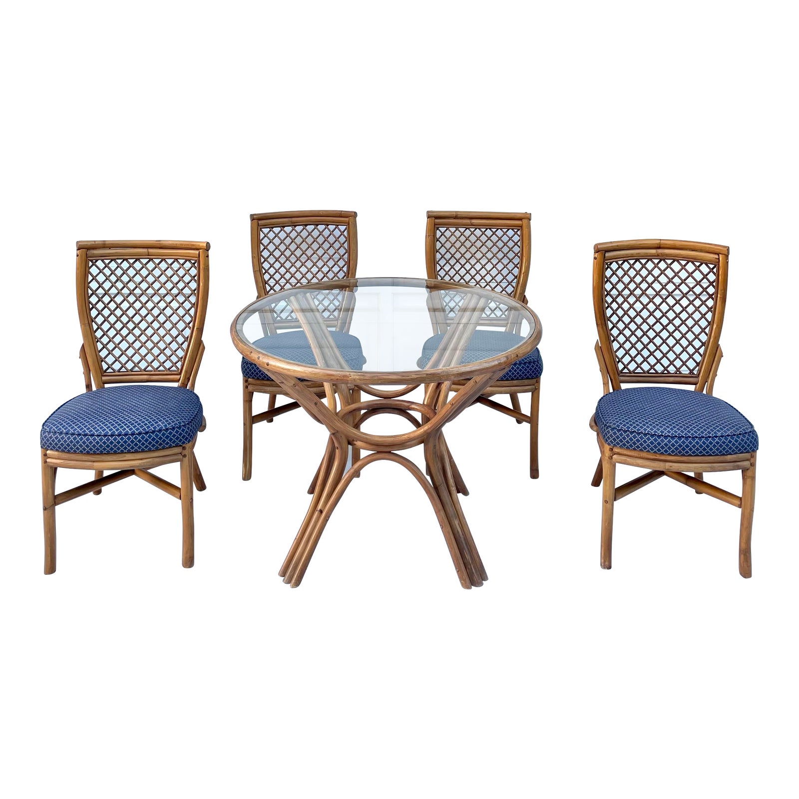 Vintage Wicker Rattan Glass Top Table and Chair Set Chairish