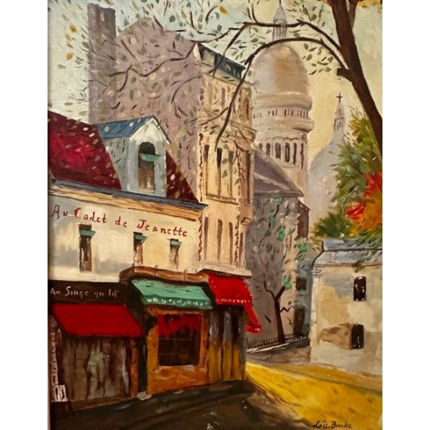 Late 20th Century Late 20th Century Architectural Street Scene in France Acrylic on Canvas Signed Lois Barke For Sale - Image 5 of 6