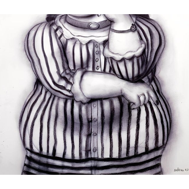 Modern After Fernando Botero, Woman in a Striped Dress, Serigraph For Sale - Image 3 of 4