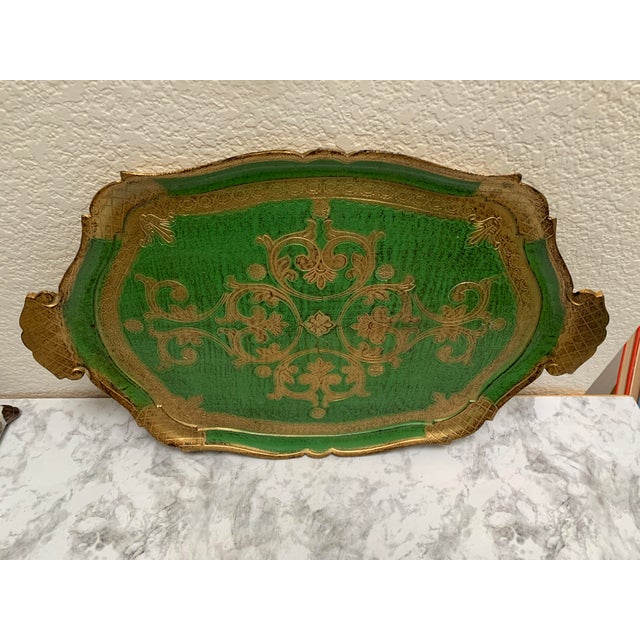 French Country Vintage Midcentury Florentine Wood Decor Tray For Sale - Image 3 of 9