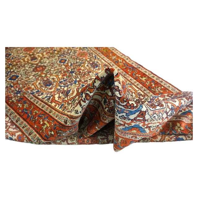 Textile Antique Persian Farahan 4X6 Rust, Blue & Ivory Handmade Area Rug #9902006 For Sale - Image 7 of 7