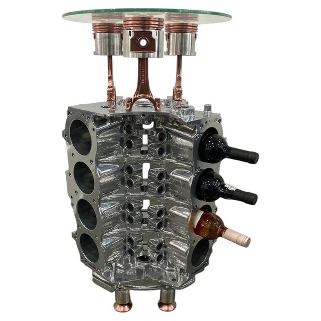 Rose Gold V8 Engine Corner Bar Table with Wine Rack For Sale - Image 9 of 9