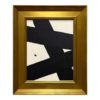 Ron Giusti Mini Abstract Cream Black Acrylic Painting For Sale