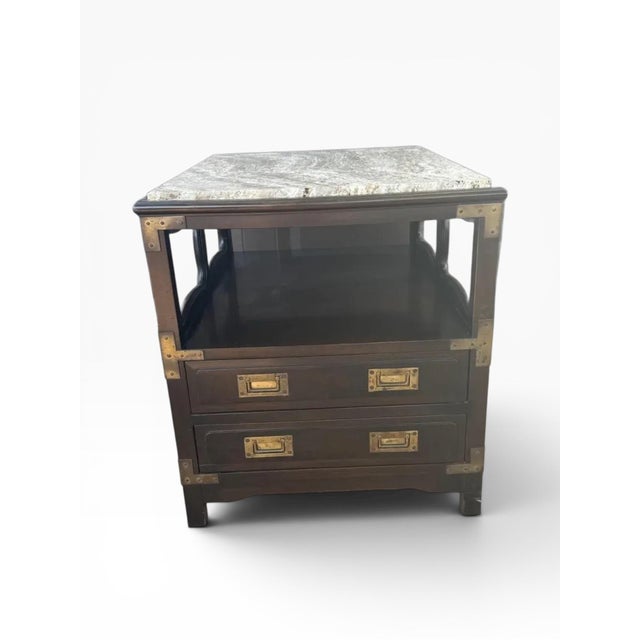1960s John Widdicomb Bedside Table With Travertine Top and Brass Detailing For Sale - Image 9 of 14