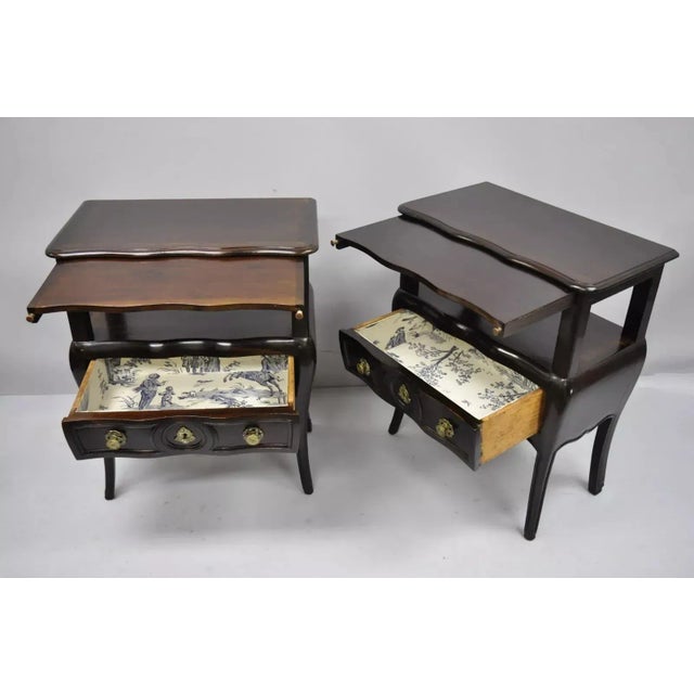 French Country Mid 20th Century French Country Provincial Style Bombe Nightstands Attributed Auffray - a Pair For Sale - Image 3 of 10