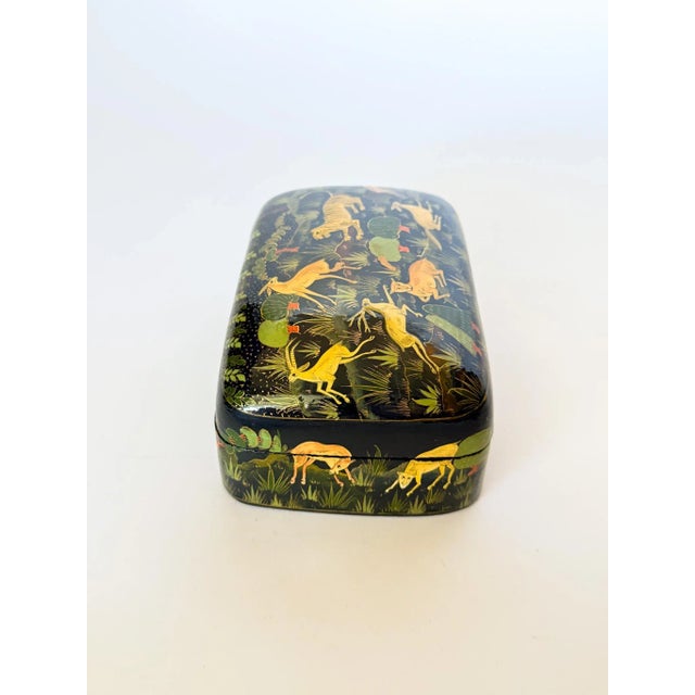 Vintage Kashmir Indian Lacquered Domed Box With Flora and Fauna For Sale - Image 4 of 9