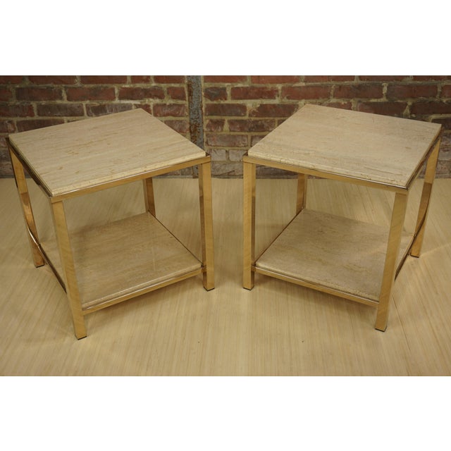 Side Tables in Travertine and 24 Carat Gold from Belgo Chrom / Dewulf Selection, 1970s, Set of 2 For Sale - Image 15 of 15