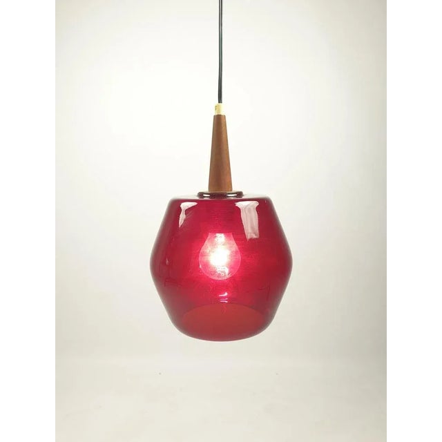 Mid-Century Modern Mid-Century Glass and Teak Pendant Lamp, 1970s For Sale - Image 3 of 11