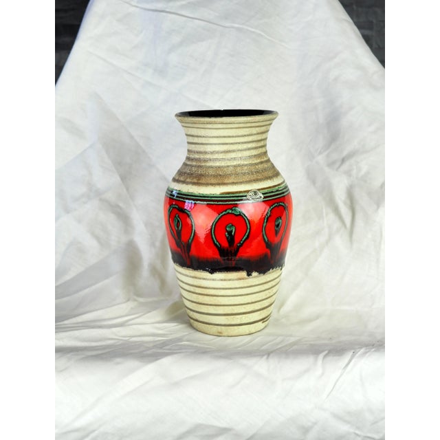 1970s German Fat Lava Red and Green Eye Vase For Sale - Image 11 of 11
